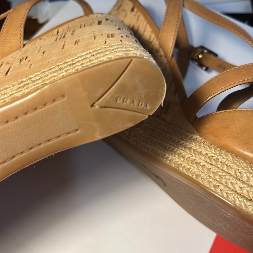 PRADA Leather Ankle Strap Platform Wedges Sandals Heels 40 - Picture 2 of 16